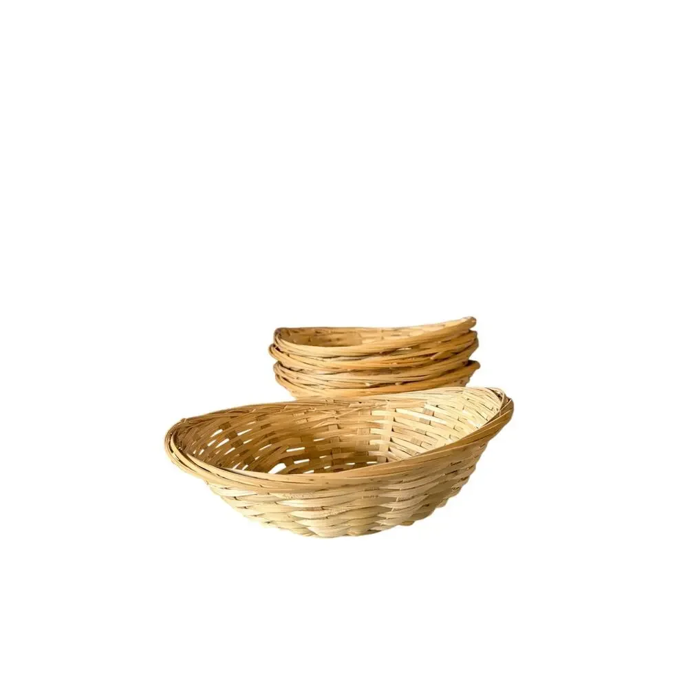5 Vintage Natural Small Woven Baskets Oval Wicker Storage Fruit Snack Bowls